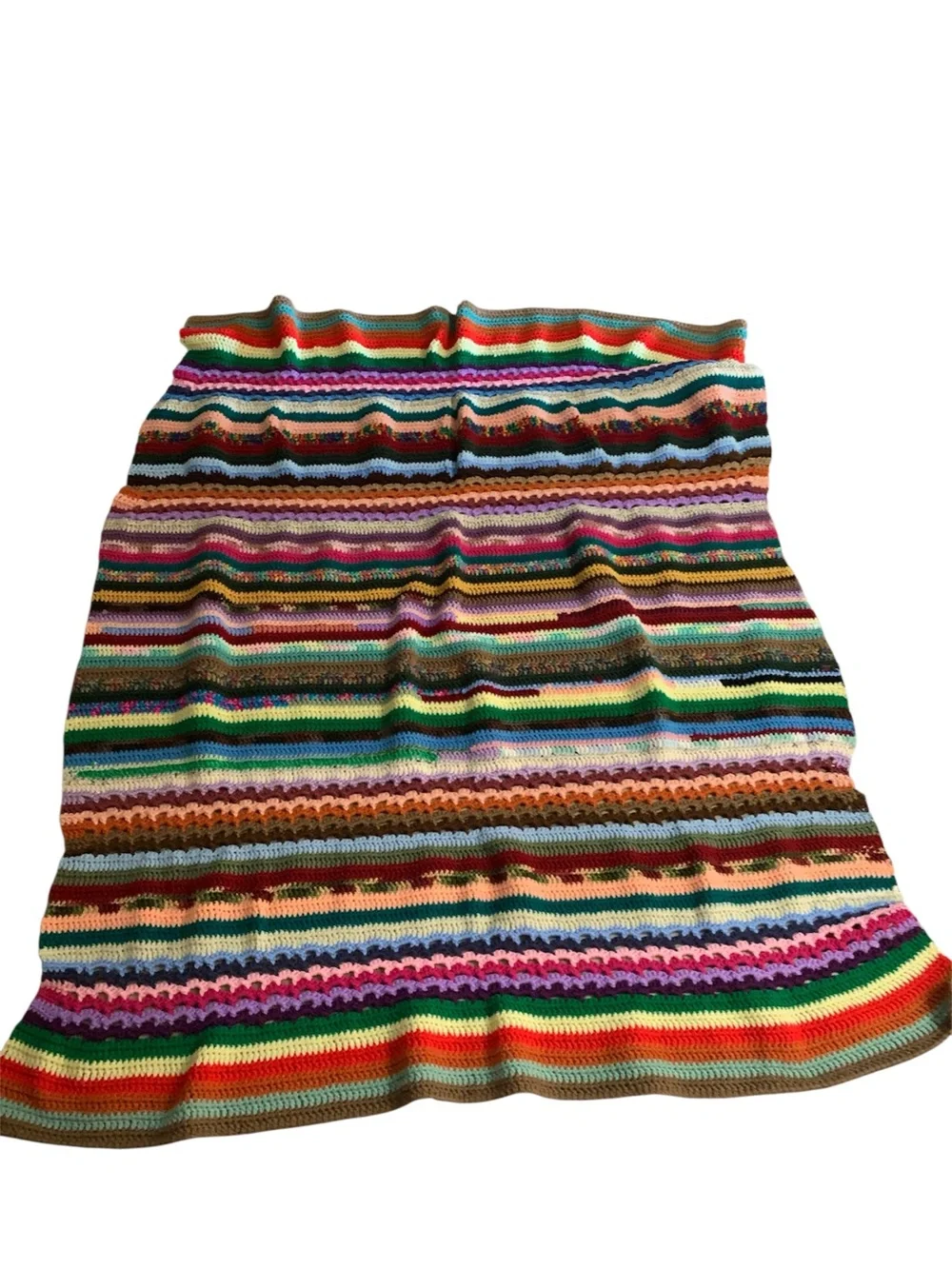 Vintage Handmade Colorful Crochet Striped Afghan Blanket Appox 45”x 45”